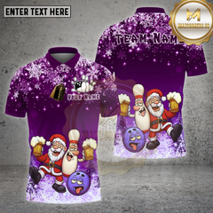 Maxcorners Bowling Shirt Santa Bowling Beer Cartoon Multi Options Personalized Name, Team Name 3D Shirt