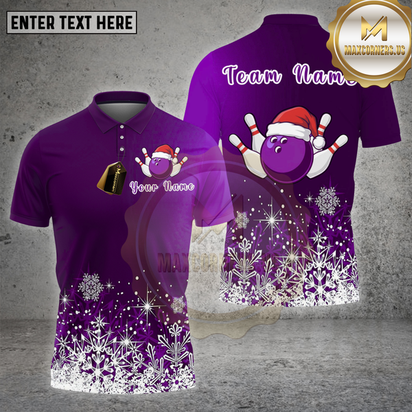 Maxcorners Bowling Shirt Snowflake Santa Bowling Ball Multi Options Personalized Name, Team Name 3D Shirt