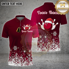 Maxcorners Bowling Shirt Snowflake Santa Bowling Ball Multi Options Personalized Name, Team Name 3D Shirt