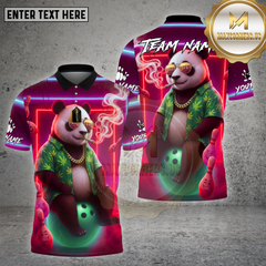 Maxcorners Bowling Panda 420 Retro Neon Glow Multicolor Options Personalized Name, Team Name Unisex 3D Shirt