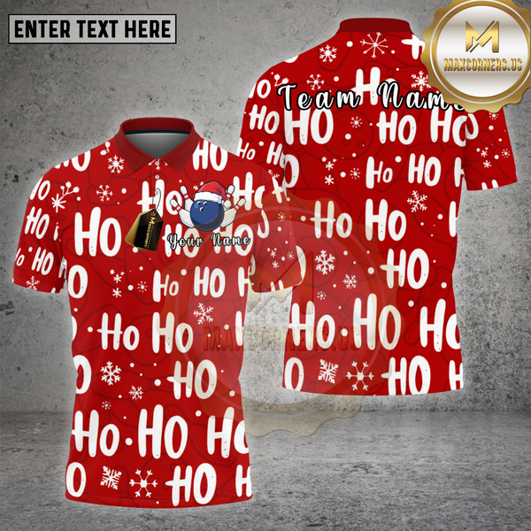 Maxcorners Bowling Shirt HO HO HO Snowflake Pattern Christmas Multi Options Personalized Name, Team Name 3D Shirt