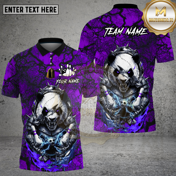 Maxcorners Bowling Shirt Angry Panda Red Black Electric Strike Design Multi Options Personalized Name, Team Name 3D Shirt
