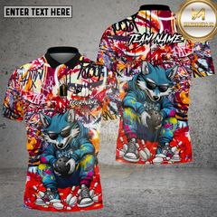Maxcorners Bowling Shirt Cool Wolf Graffiti Street Art Colorful Pattern Multi Options Personalized Name, Team Name 3D Shirt