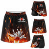 Maxcorners Bowling Flaming Pins Strike Personalized 3D Skort, Skirts With Shorts