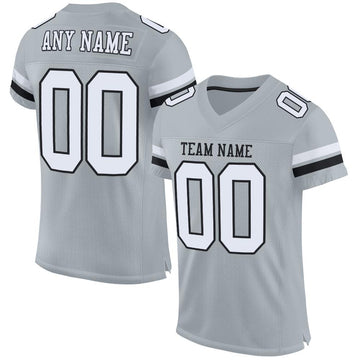 Maxcorners Custom Silver White-Black Mesh Authentic Classic Football Jersey LM2605