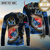 Maxcorners Saltwater Fish Fishing Flame Dark Blue Luxury Pattern Personalized Name, Team Name Long Sleeve Shirt (6 Breeds)