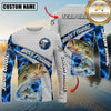 Maxcorners Largemouth Bass Fishing Honeycomb Electric Water Splash Personalized Name, Team Name Long Sleeve Shirt (11 Fish Species)