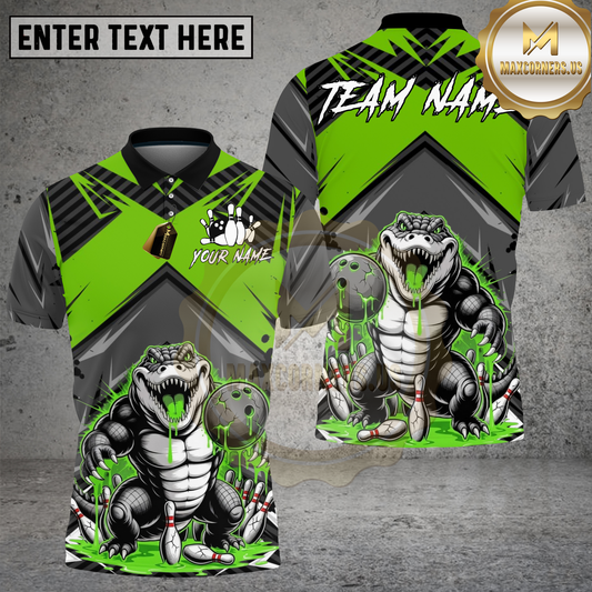 Maxcorners Alligator Bowling Slime Monster Cartoon Multicolor Options Personalized Name, Team Name 3D Shirt (4 Colors)