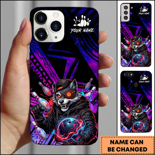 Maxcorners Street Wolf Bowling Neon Cyberpunk Style Multicolor Options Personalized Name 3D Phonecase