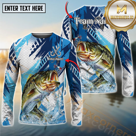 Maxcorners Freshwater Fish Fishing Water Splash Scale Pattern Personalized Name, Team Name Long Sleeve Shirt (6 Breeds)
