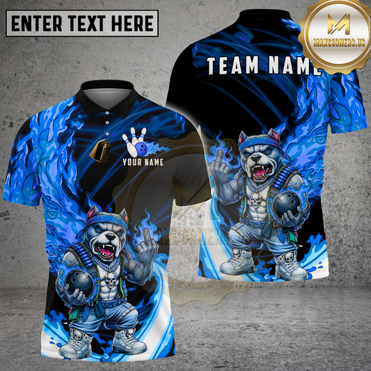 Maxcorners Bulldog Bowling Flame Biker Style Multicolor Options Personalized Name, Team Name 3D Shirt (4 Colors)
