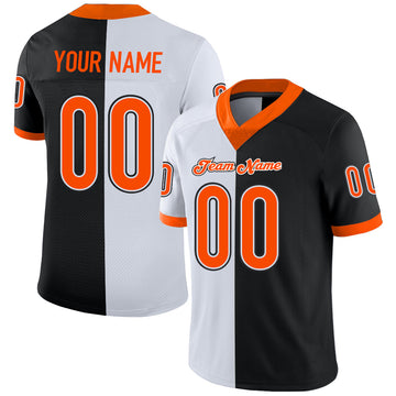 Maxcorners Custom Black Orange-White Split Fashion Football Jersey LM2605