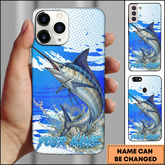 Maxcorners Fishing Marlin Water Splash Blue Pop Art Personalized Name Phone Case