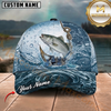 Maxcorners Fishing Blue Water Splash Hook Line Customized Name 3D Cap
