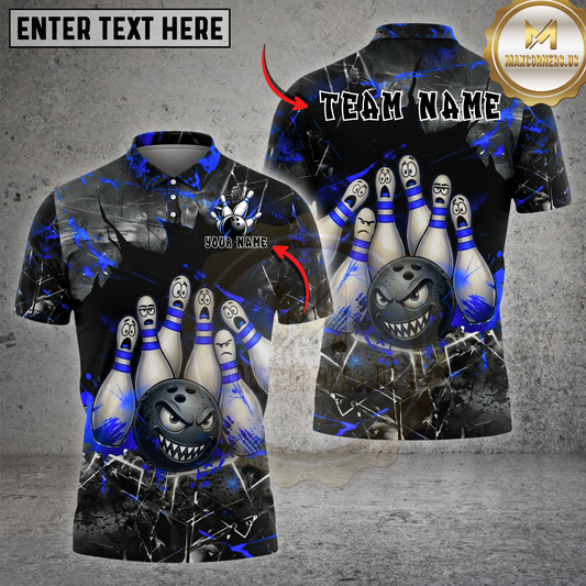 Maxcorners Bowling Horror Strike Shirt Scary Pins Angry Ball Design Multicolor Options Personalized Name, Team Name 3D Shirt (4 Colors)