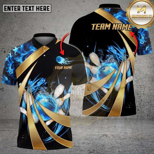 Maxcorners Bowling Shirt Fiery Pin Blast Multicolor Options Personalized Name, Team Name 3D Shirt (4 Colors)