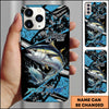 Maxcorners Fishing Blue Grunge Paint Splash Dynamic Art Personalized Name Phone Case (10 Fish Species)