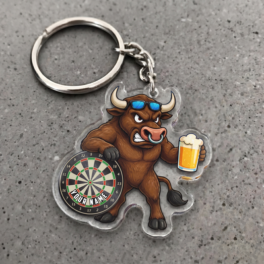 Maxcorners Angry Bull Beer Darts Personalized Name Keychain