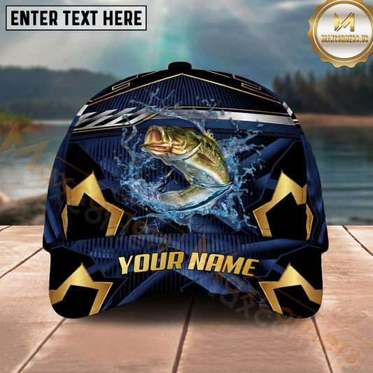 Maxcorners Fishing Black Gold Geometric Personalized Name 3D Cap  (9 Breeds)