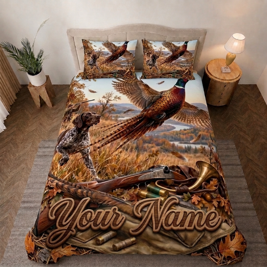 Maxcorners Hunting Dog, Wild Boar, Fox, Pheasant And Hunting Rifle Mountain Bedding Set 3D Print Custom Name