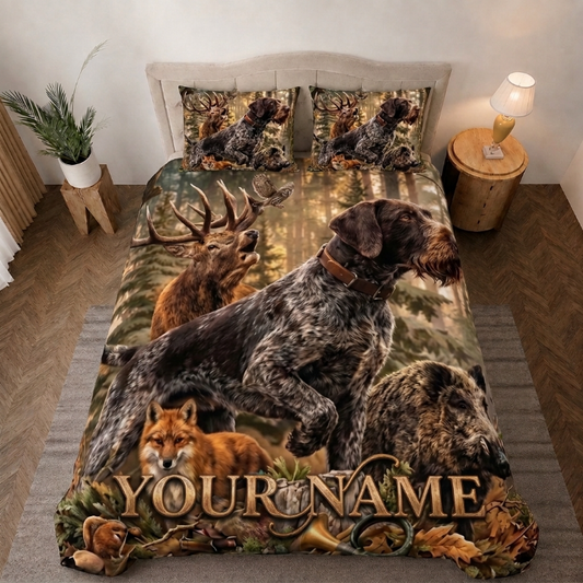 Maxcorners Hunting Dog, Deer, Fox And Boar Forest Animal Bedding Set 3D Print Custom Name