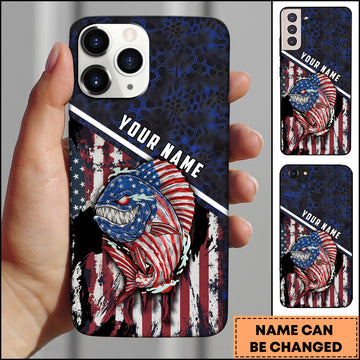 Maxcorners Mahi-mahi Fishing Patriotic USA Flag Honeycomb Tech Style Personalized Name Phone Case
