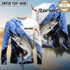 Maxcorners Fishing Splash Blue White Long Sleeve Shirt Jumping Splash Water Graphic Personalized Name, Team Name Long Sleeve Shirt ( 6 Breeds)