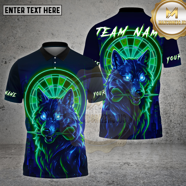 Maxcorners Darts Shirt Neon Wolf Dart Glow Multioptions Personalized Name, Team Name Unisex 3D Shirt (4 Colors)