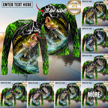 Maxcorners Fishing Neon Green Flame Thunder Multicolor Options Personalized Name, Team Name 3D (12 Fish Species)