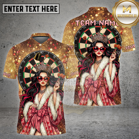 Maxcorners Darts Shirt Queen Crown Glamour Dartboard Gold Sparkle Multioptions Personalized Name, Team Name 3D Shirt