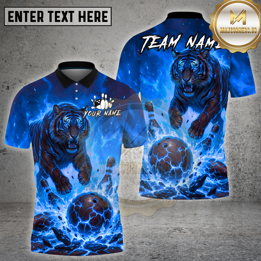 Maxcorners Fire Tiger Bowling Strike Lava Explosion Multicolor Options Personalized Name, Team Name 3D Shirt (4 Colors)