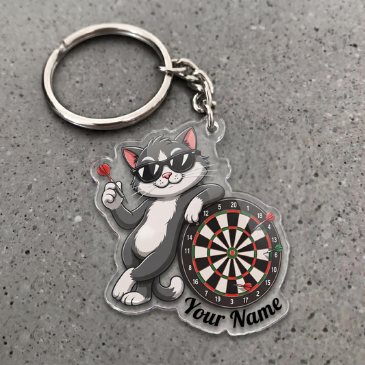 Maxcorners Cool Cat Darts Personalized Name Keychain