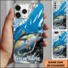 Maxcorners Fishing Jumping Blue Geometric Splash Art Personalized Name Phone Case (10 Fish Species)