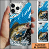 Maxcorners Fishing Jumping Blue Geometric Splash Art Personalized Name Phone Case (10 Fish Species)