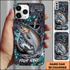Maxcorners Fishing Hexagon Tech Pattern Hook Icon Water Splash Personalized Name Phone Case (10 Fish Species)