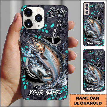 Maxcorners Chinook Fishing Hexagon Tech Pattern Hook Icon Water Splash Personalized Name Phone Case