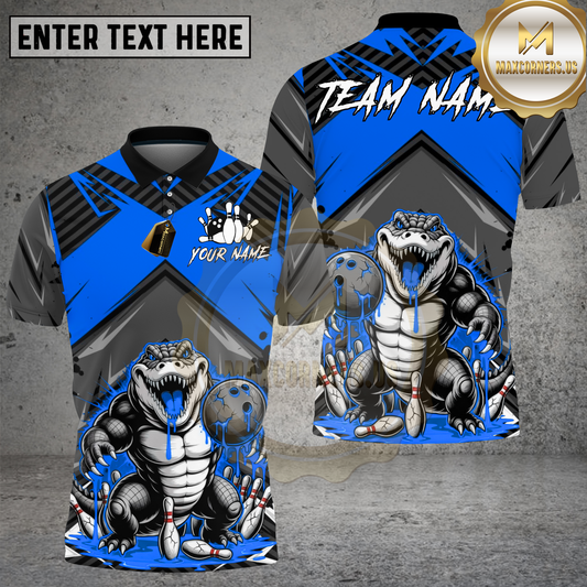 Maxcorners Alligator Bowling Slime Monster Cartoon Multicolor Options Personalized Name, Team Name 3D Shirt (4 Colors)