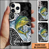 Maxcorners Fishing Tribal Pattern Black White Water Splash Personalized Name Phone Case (10 Fish Species)