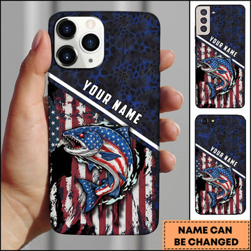 Maxcorners Chinook Fishing Patriotic USA Flag Honeycomb Tech Style Personalized Name Phone Case