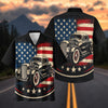 Maxcorners Retro Hot Rod Coupe USA Flag Aloha Shirt