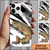 Maxcorners Fishing Black White Abstract Brush Strokes Personalized Name Phone Case (10 Fish Species)