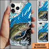 Maxcorners Fishing Jumping Blue Geometric Splash Art Personalized Name Phone Case (10 Fish Species)