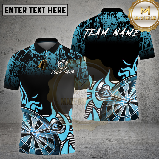 Maxcorners Darts Shirt Blue Tribal Flame Dartboard Impact Multicolor Options Personalized Name, Team Name 3D Shirt (4 Colors)