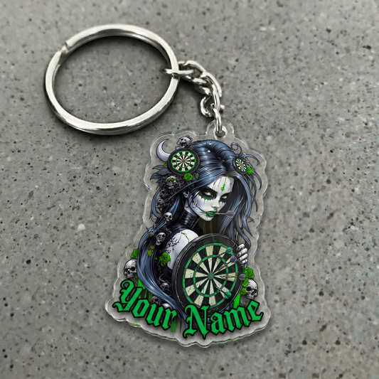 Maxcorners Green Gothic Darts Queen Personalized Name Keychain