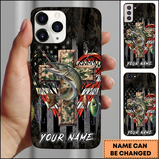 Maxcorners Pike Fishing Camo Cross Fishing Lure Art Personalized Name Phone Case