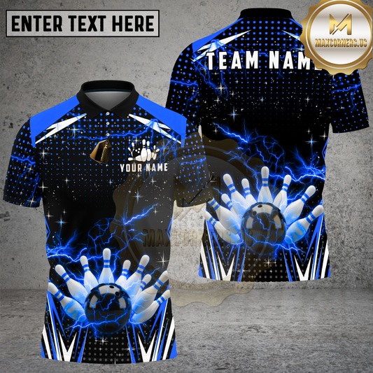 Maxcorners Bowling Ball Lightning Strike Energy Multicolor Options Personalized Name, Team Name 3D Shirt (4 Colors)