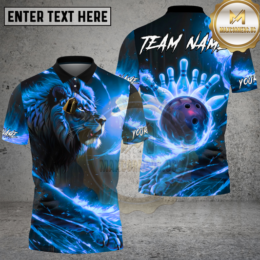 Maxcorners Lion Bowling Fire Strike Flame Art Multicolor Options Personalized Name, Team Name 3D Shirt (4 Colors)