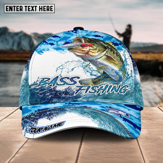 Maxcorners Fishing Blue Water Camo Pattern Sport Pattern Personalized Name 3D Cap (11 Breeds)