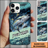 Maxcorners Fishing Teal Honeycomb Water Burst Personalized Name Phone Case (10 Fish Species)