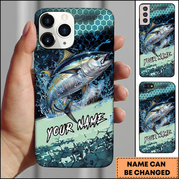 Maxcorners Tuna Fishing Teal Honeycomb Water Burst Personalized Name Phone Case